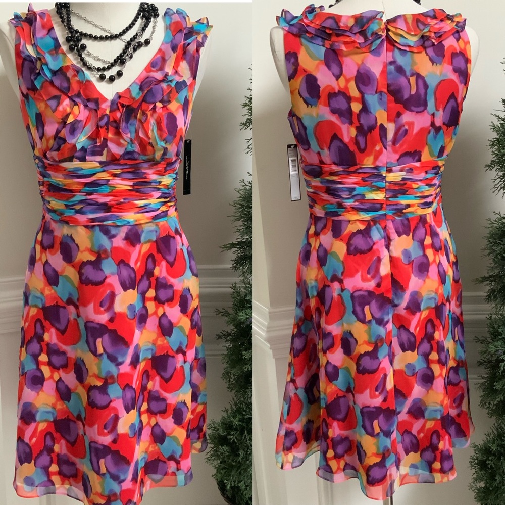 Tahari Arthur S Levine Silk Multi Color Dress